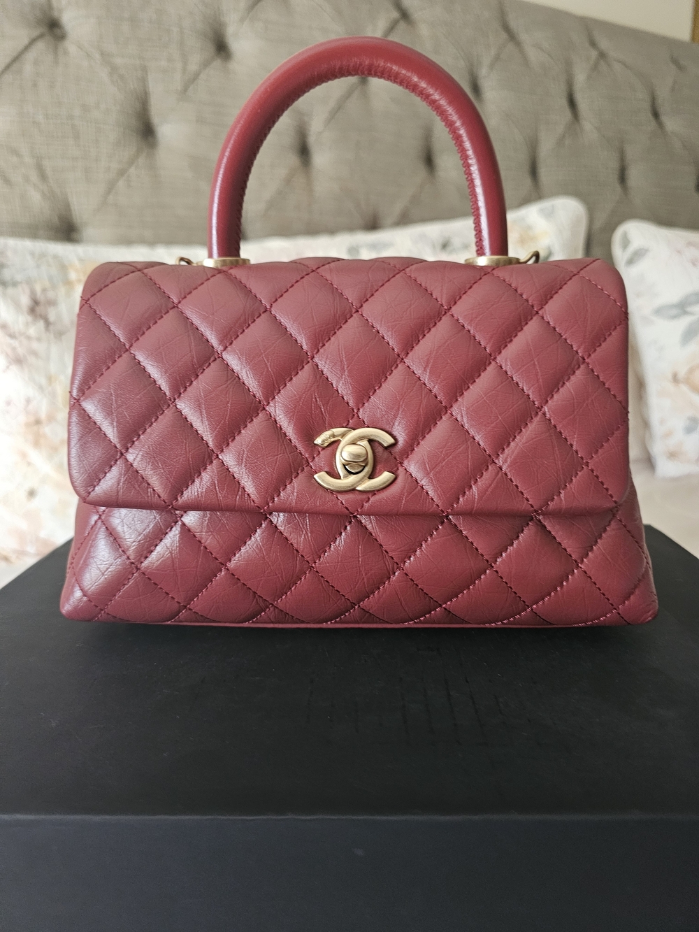 Chanel Quilted Top Handle Bag in Burgundy
